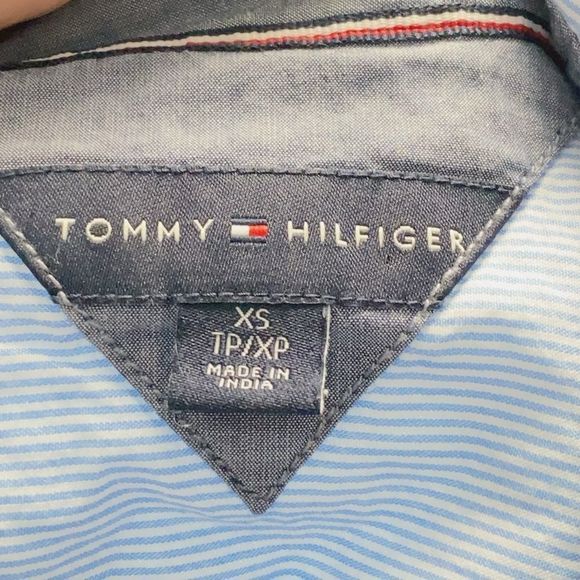 TOMMY HILFOGER Light Blue Pen Stripe Button Down Shirt Sz XS TP 100% Cotton - Picture 5 of 6